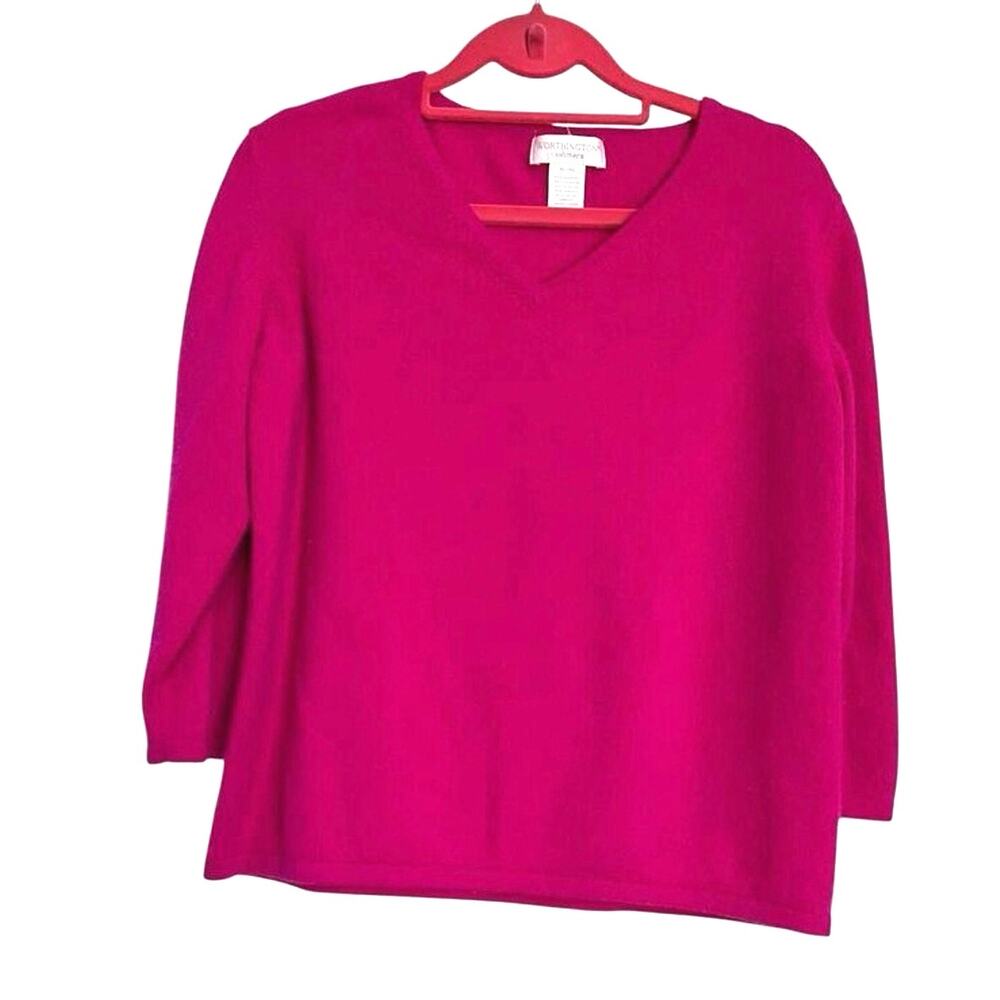 Worthingtonβ100% Cashmere Sweater Womens Size XL Pink Pullover V-Neck 3/4 Sleeve